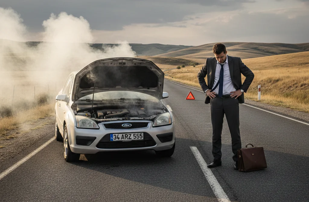 Ford Focus marka aracın motorundan duman çıkıyor